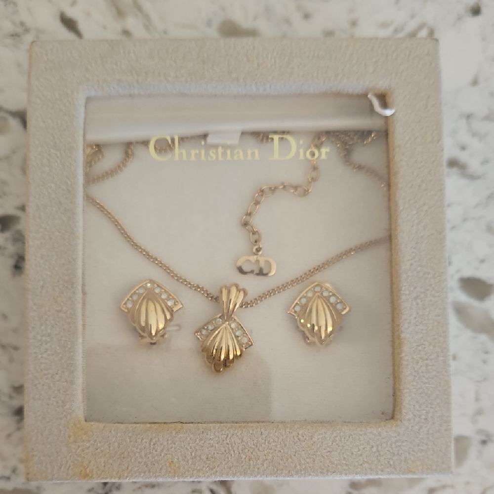 Dior Gold-tone Necklace and Clip-on Earrings Set